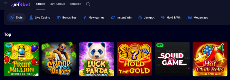 Popular casino games at Jet4Bet