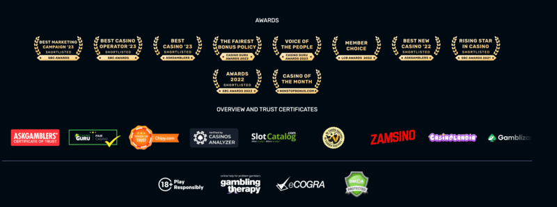 Verify your online casino’s partners and industry awards